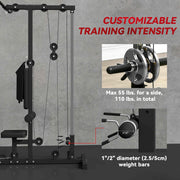 Lat Pull Down Machine, High / Low Pulley Machine with Adjustable Seat and Flip-Up Footplate, Black